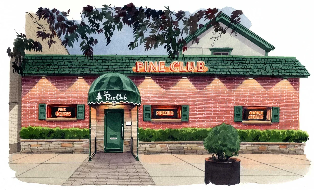 Illustration of The Pine Club building on Brown Street