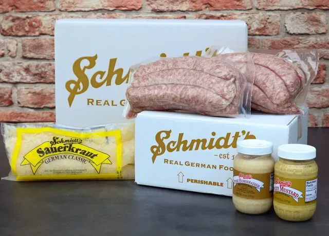 Schmidt's packaged sausages with sauerkraut and mustard